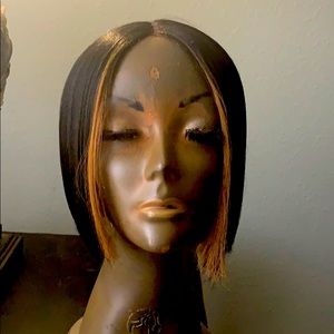 Brown highlighted black bob synthetic wig